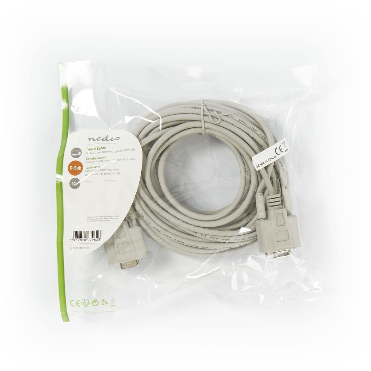 Series Cable | D-SUB 9-Pin Male | D-SUB 9-Pin Female | Nickel Plated | 10.0 m | Round | PVC | Ivory | Plastic bag