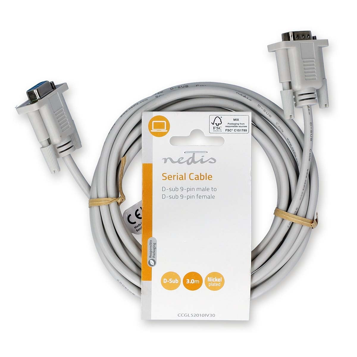 Series Cable | D-SUB 9-Pin Male | D-SUB 9-Pin Female | Nickel Plated | 3.00 m | Round | PVC | Ivory | Label