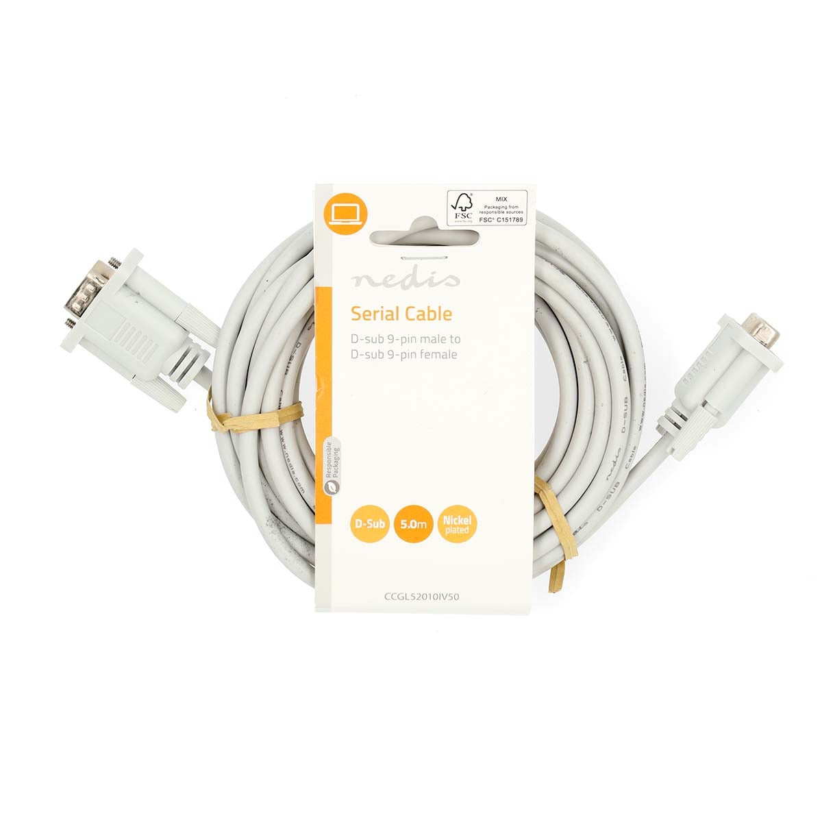 Series Cable | D-SUB 9-Pin Male | D-SUB 9-Pin Female | Nickel Plated | 5.00 m | Round | PVC | Ivory | Label