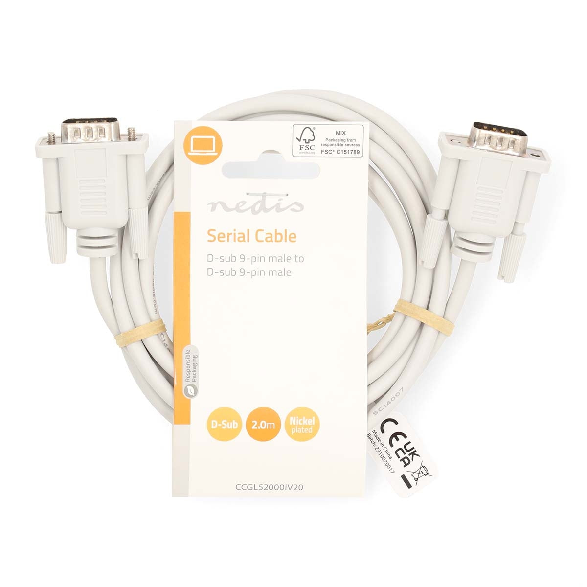 Series Cable | D-SUB 9-Pin Male | D-SUB 9-Pin Male | Nickel Plated | 2.00 m | Round | PVC | Ivory | Label
