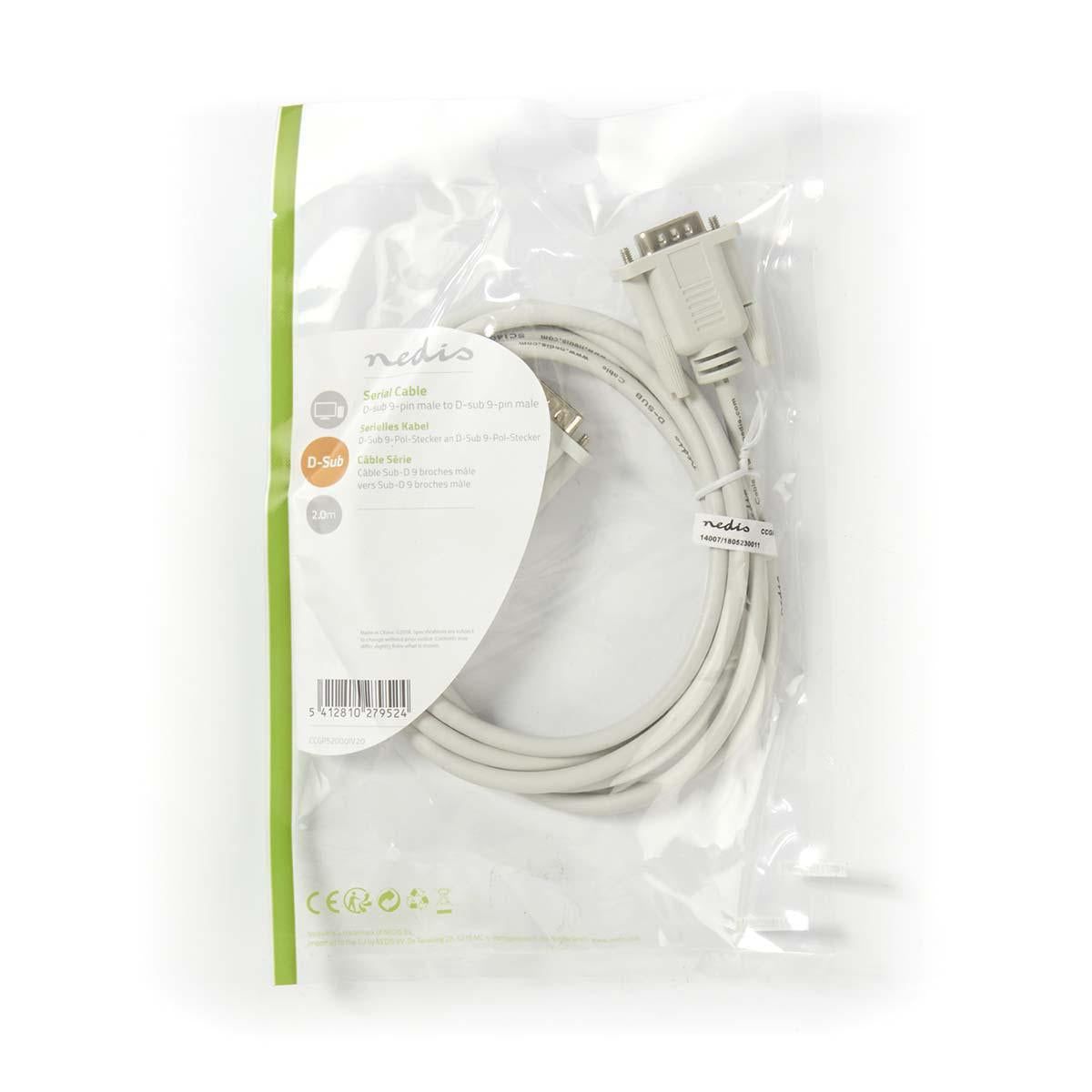 Series Cable | D-SUB 9-Pin Male | D-SUB 9-Pin Male | Nickel Plated | 2.00 m | Round | PVC | Ivory | Plastic bag