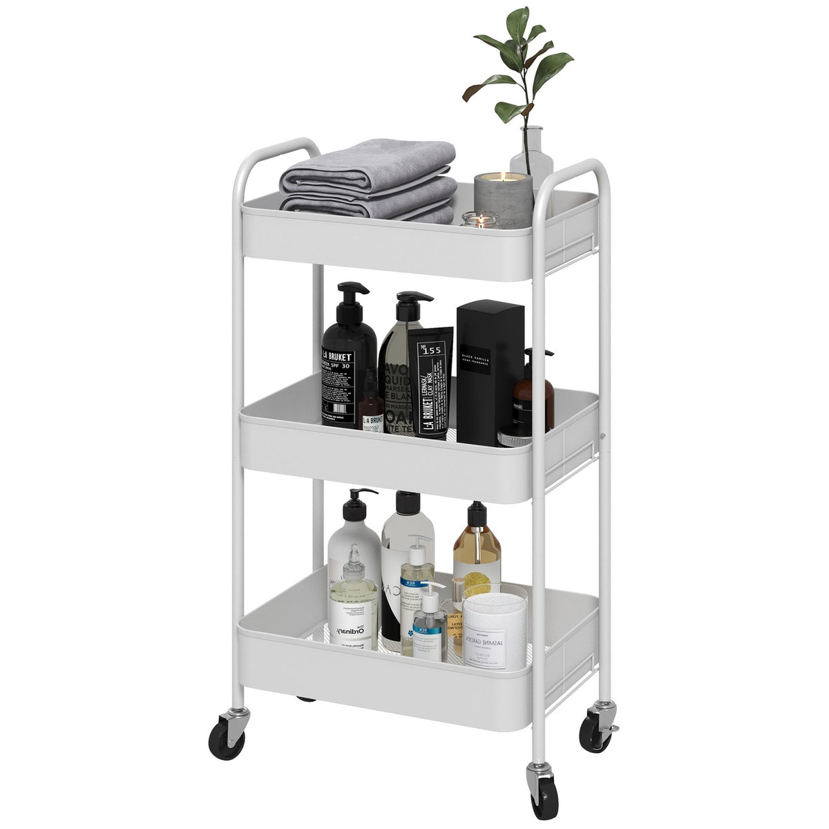 Serving Trolley 3 Tier Kitchen Trolley Storage Trolley For Kitchen Living Room Steel White