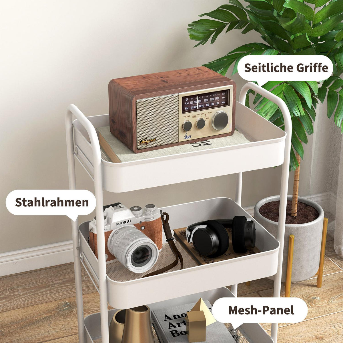 Serving Trolley 3 Tier Kitchen Trolley Storage Trolley For Kitchen Living Room Steel White