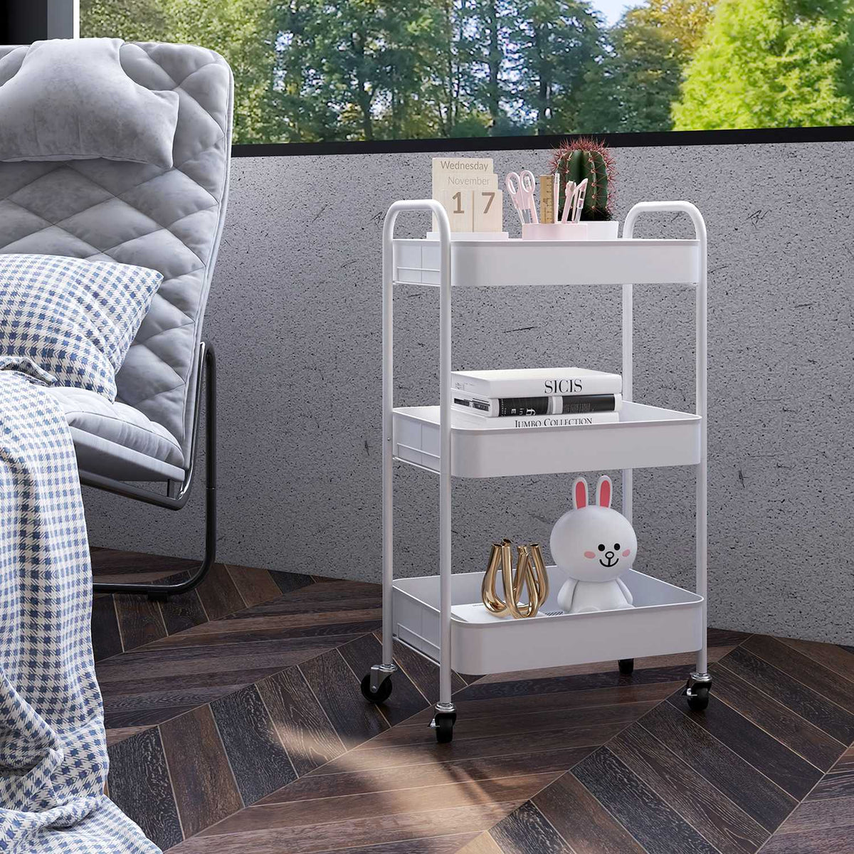 Serving Trolley 3 Tier Kitchen Trolley Storage Trolley For Kitchen Living Room Steel White