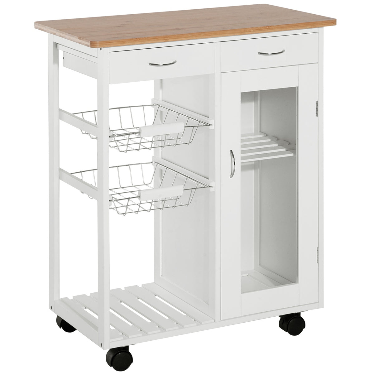 Serving Trolley, Kitchen Trolley, Trolley For The Kitchen, White, Wood, Practical And Stylish