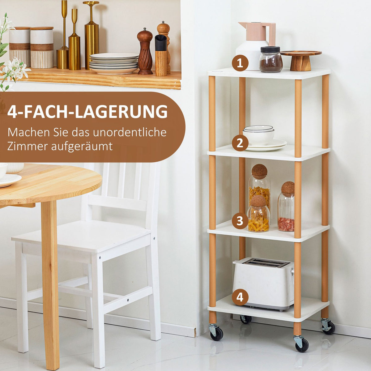 Serving Trolley Kitchen Trolley Trolley With 4 Levels Multi-Purpose Storage Trolley Steel Natural 40 X 30 X 105.5 Cm