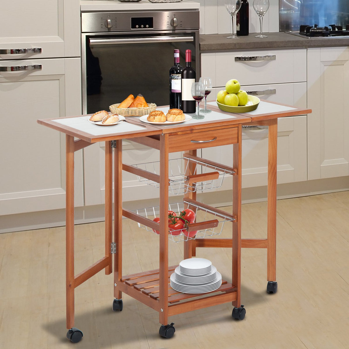 Serving Trolley, Kitchen Trolley With Drawers, Foldable, Versatile, Space-Saving, Practical