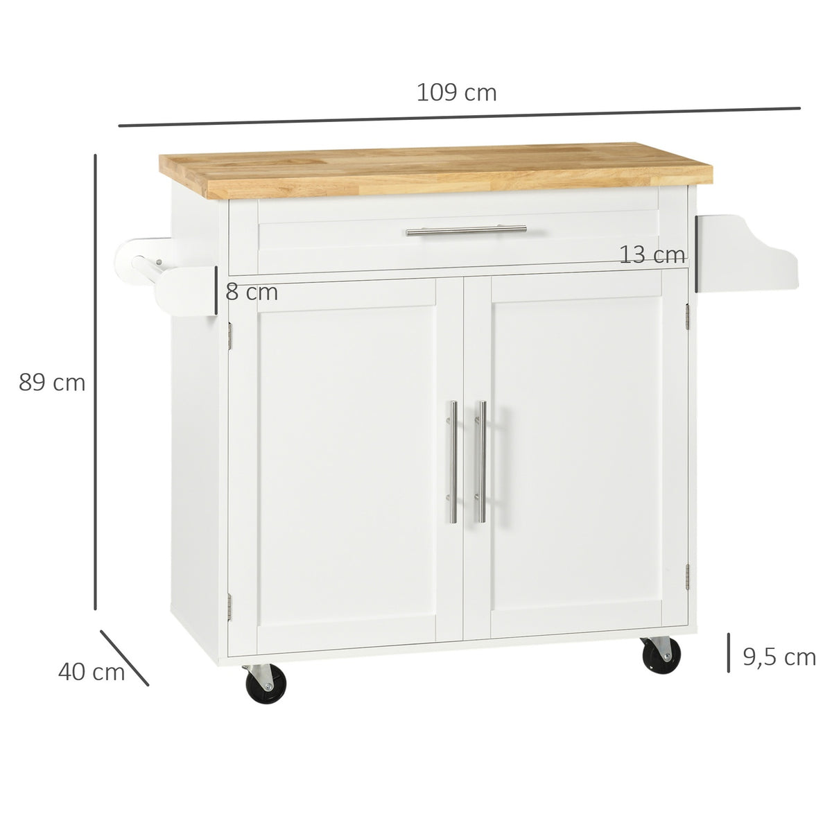 Serving Trolley Kitchen Trolley With Worktop, Spice Rack, Towel Holder, White, 109X40X89Cm For Living Room & Dining Room
