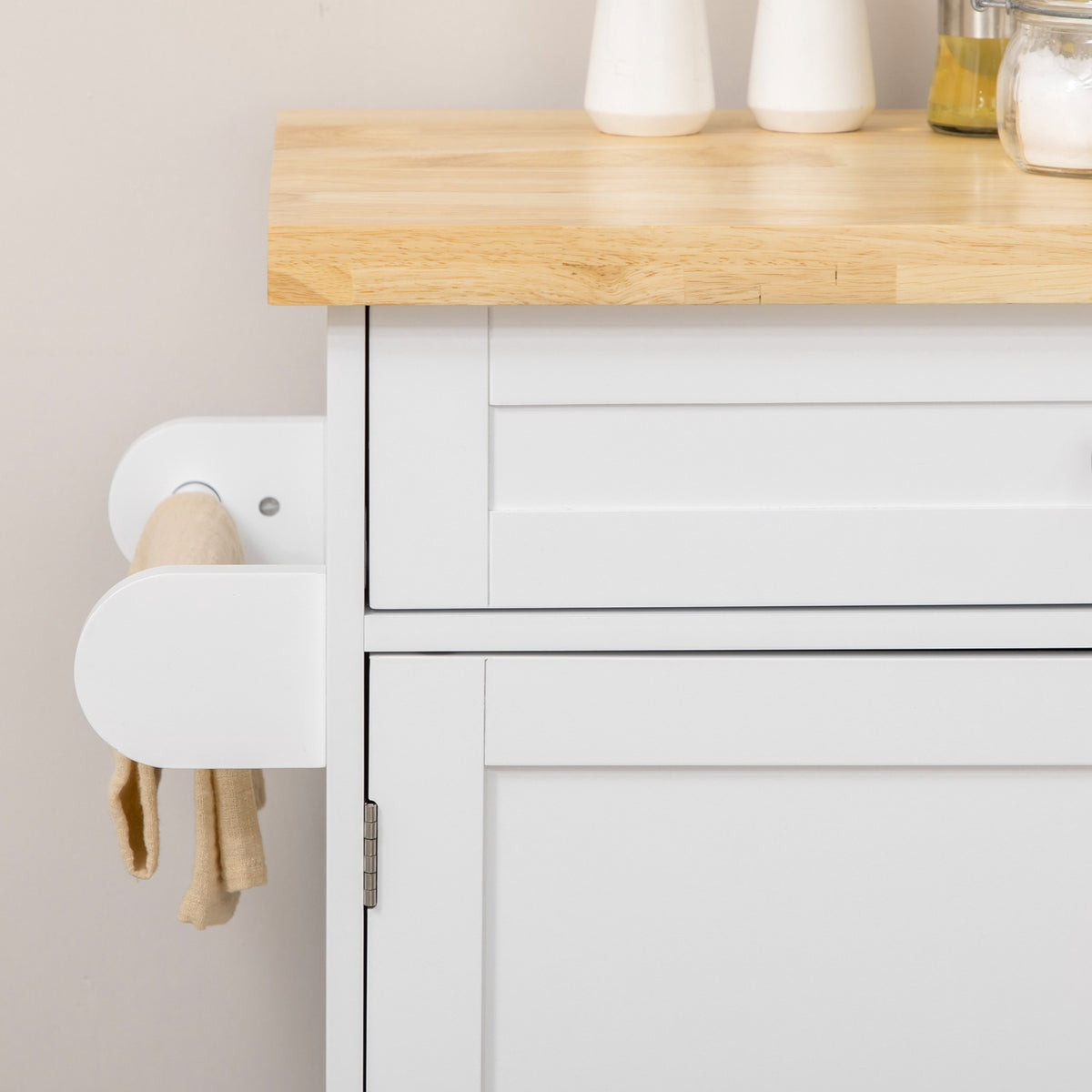 Serving Trolley Kitchen Trolley With Worktop, Spice Rack, Towel Holder, White, 109X40X89Cm For Living Room & Dining Room