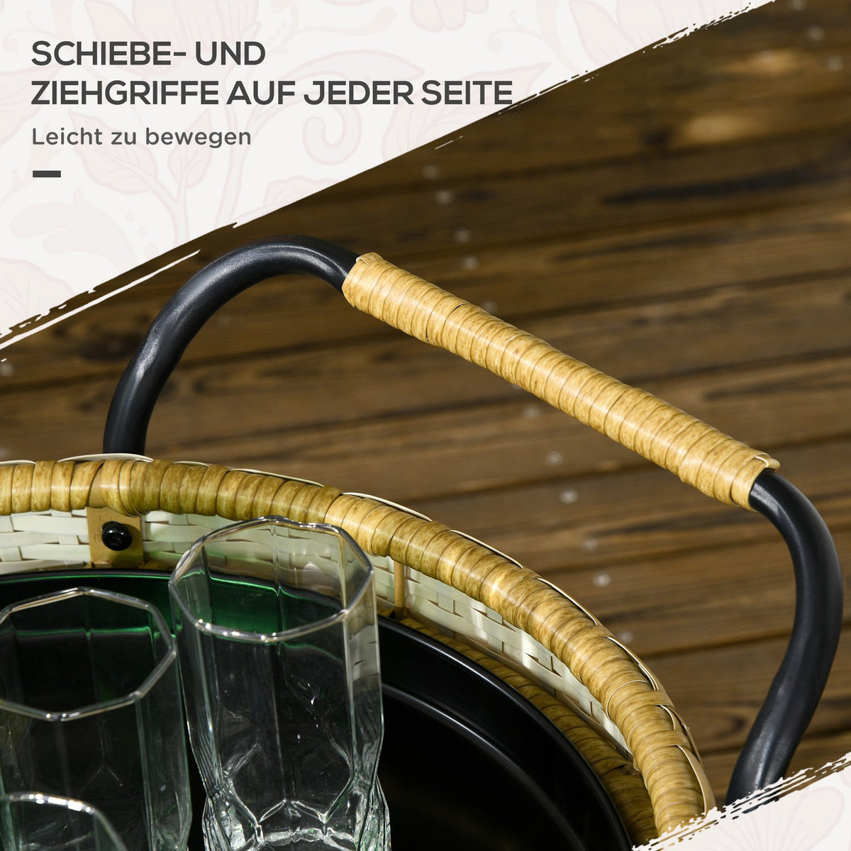 Serving Trolley Rattan Trolley With 2 Shelves Garden Trolley Round Kitchen Trolley With Handles Outdoor Bar Trolley Steel Frame Natural Φ50 X 66 Cm