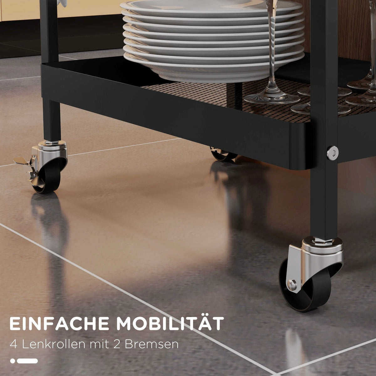Serving Trolley With 1 Drawer And 1 Shelf, Kitchen Trolley, Storage Trolley With Hooks, Side Trolley