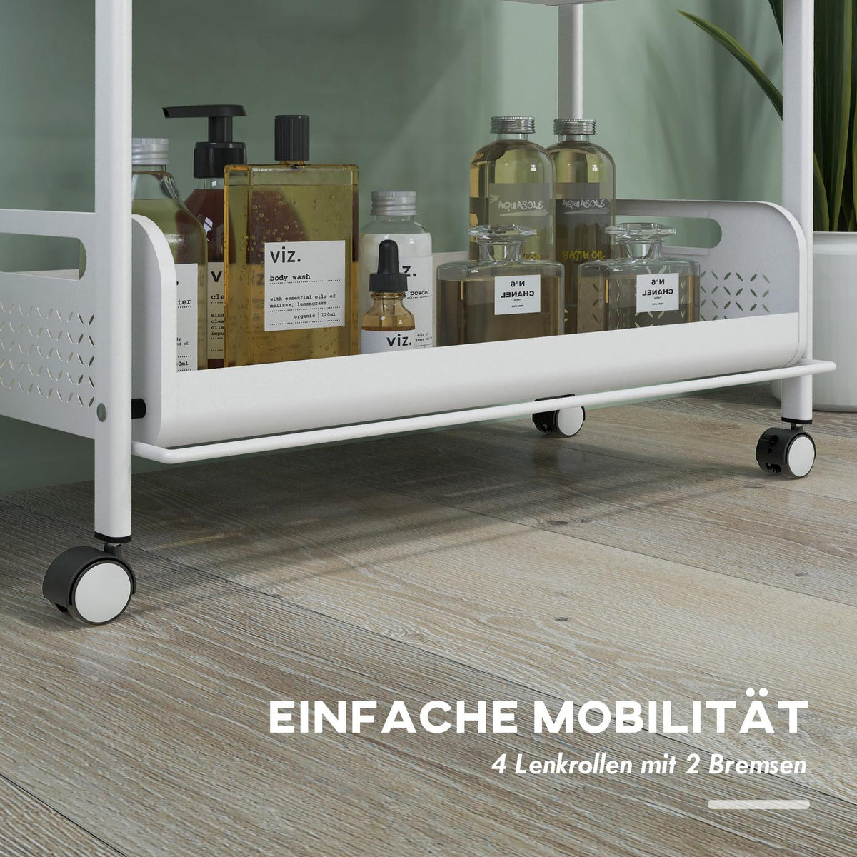Serving Trolley With 3 Tiers, Foldable Storage Trolley, Kitchen Trolley With Mesh Baskets, Steel, White