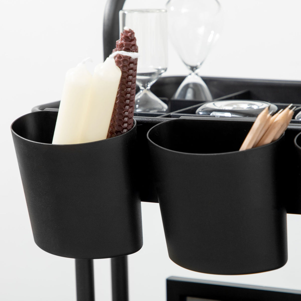 Serving Trolley with 3 Tiers, Storage Baskets, Kitchen Trolley with Hooks, Storage Trolley, Side Trolley for Kitchen, Living Room, Steel, Black