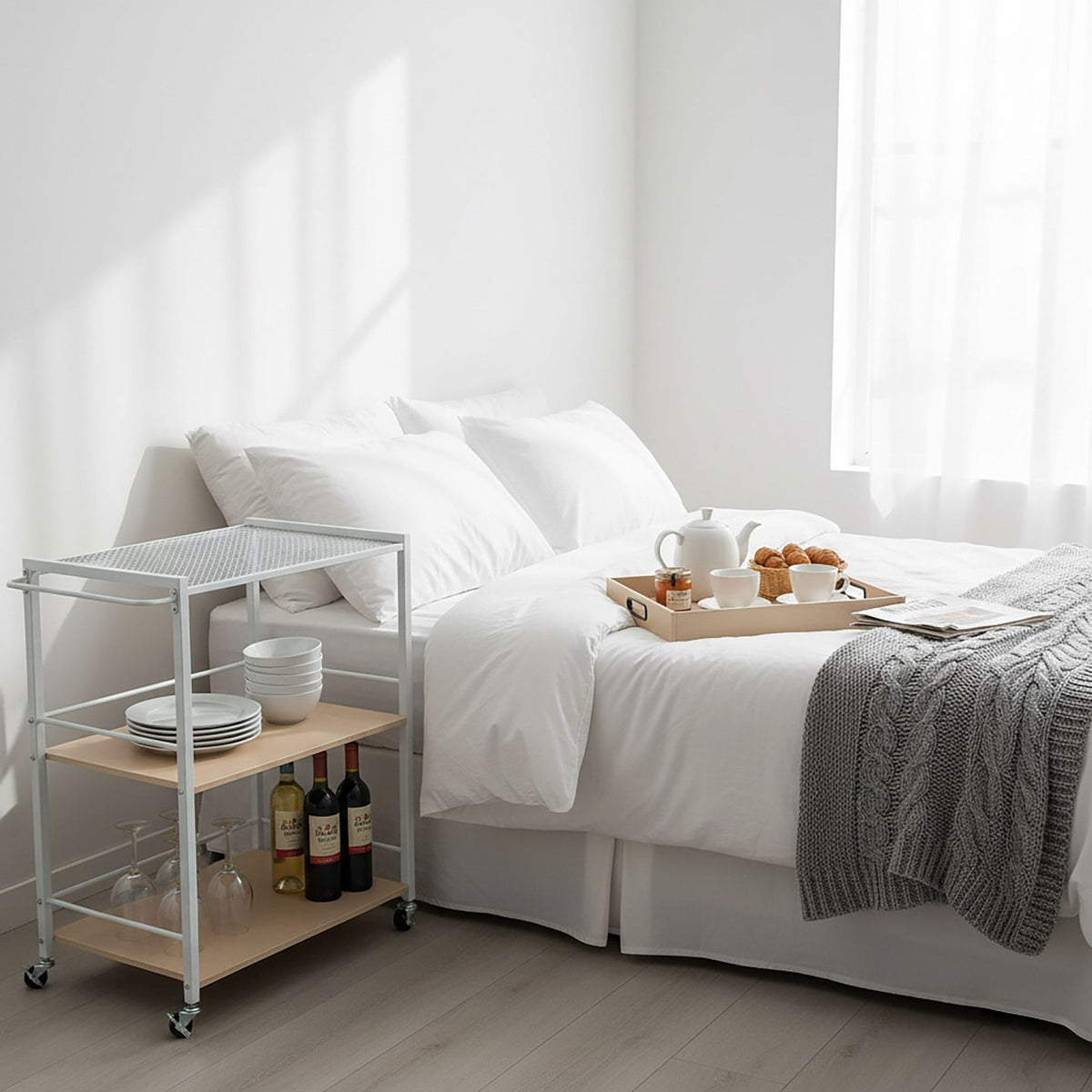 Serving Trolley with Removable Tray and Brakes
