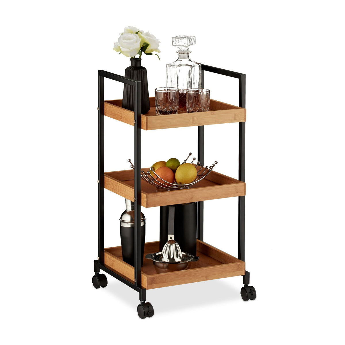 Serving trolley in bamboo with 3 shelves