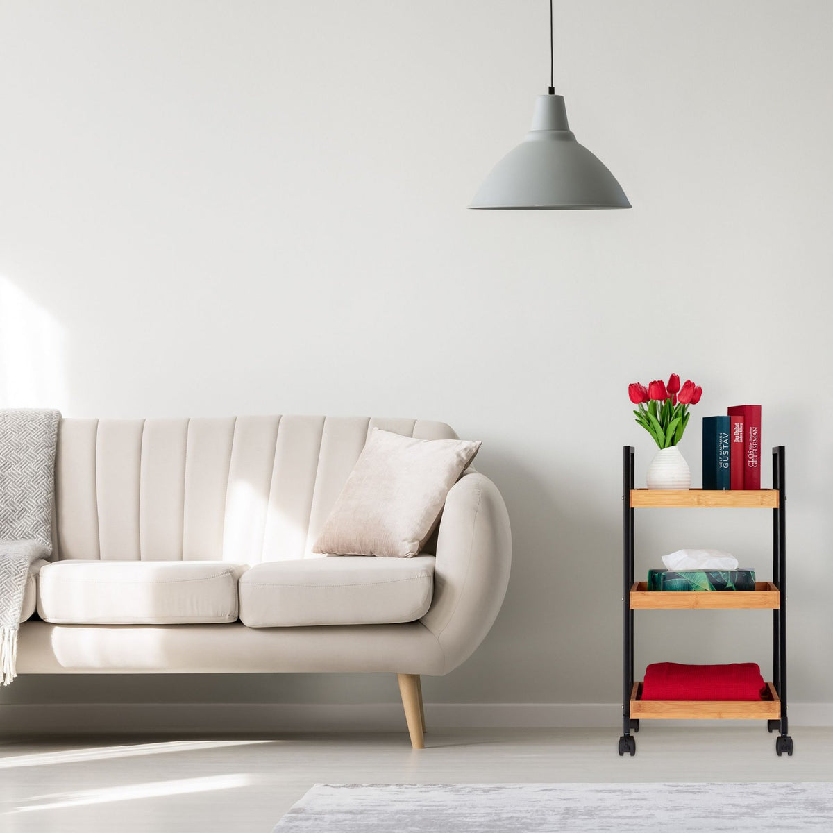 Serving trolley in bamboo with 3 shelves