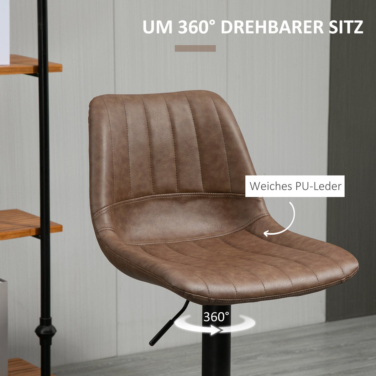 Set Of 2 Bar Stools, Counter Stools, Height-Adjustable Kitchen Stools, Bar Chairs, Bistro Stools With Foot Ring, Faux Leather, Steel, Brown