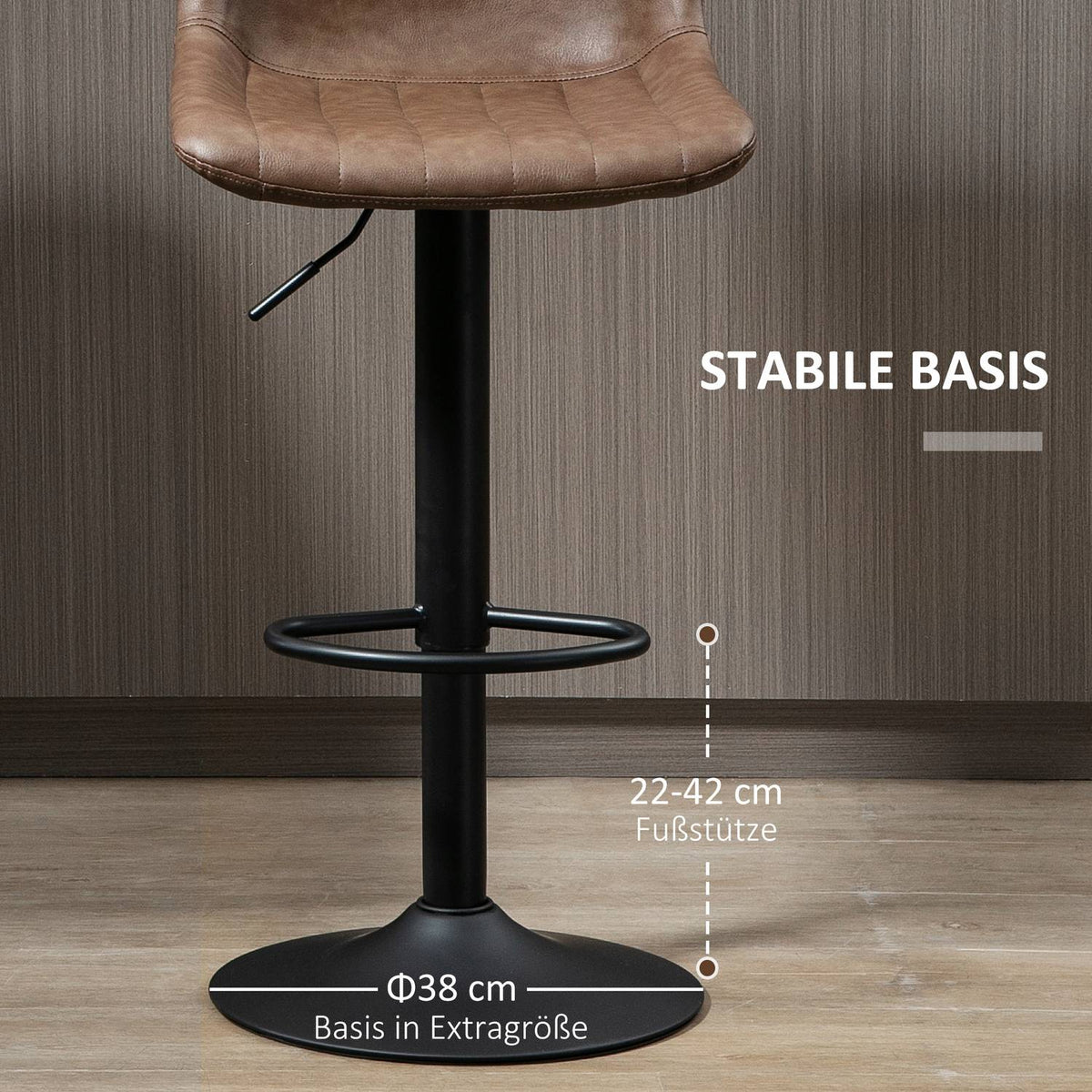 Set Of 2 Bar Stools, Counter Stools, Height-Adjustable Kitchen Stools, Bar Chairs, Bistro Stools With Foot Ring, Faux Leather, Steel, Brown