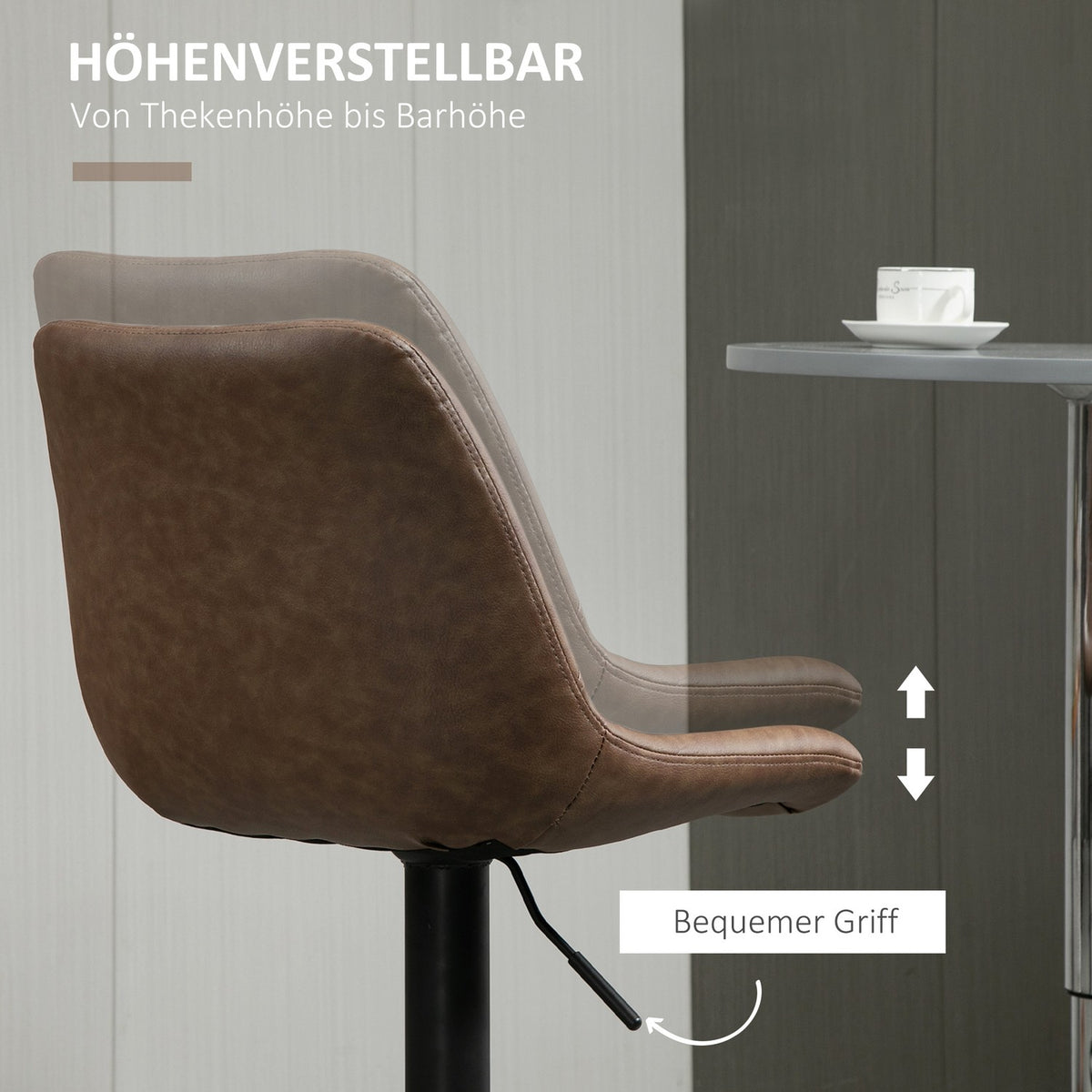 Set Of 2 Bar Stools, Counter Stools, Height-Adjustable Kitchen Stools, Bar Chairs, Bistro Stools With Foot Ring, Faux Leather, Steel, Brown