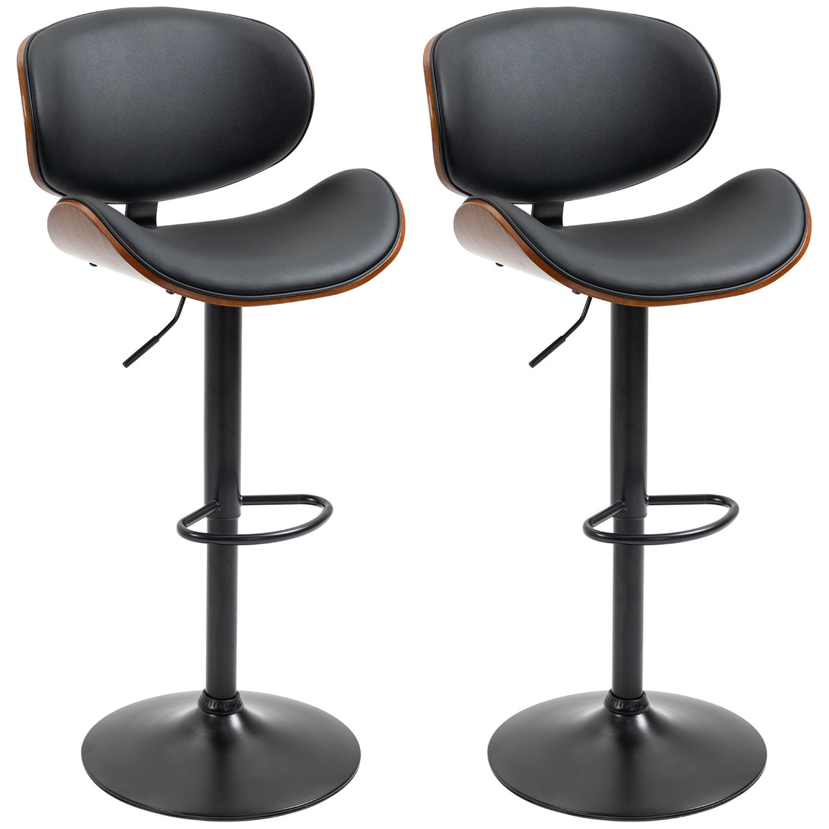 Set Of 2 Bar Stools, Height-Adjustable Kitchen Stools, Counter Chair Made Of Faux Leather, Swivel Chair With Footrests, Bar Chair, 53 X 52 X 92-112 Cm