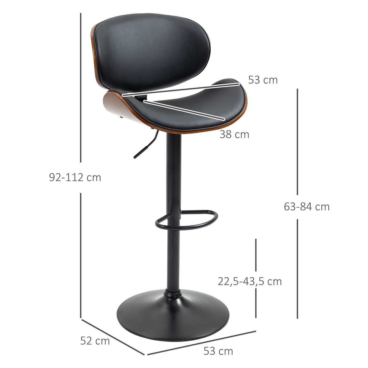 Set Of 2 Bar Stools, Height-Adjustable Kitchen Stools, Counter Chair Made Of Faux Leather, Swivel Chair With Footrests, Bar Chair, 53 X 52 X 92-112 Cm