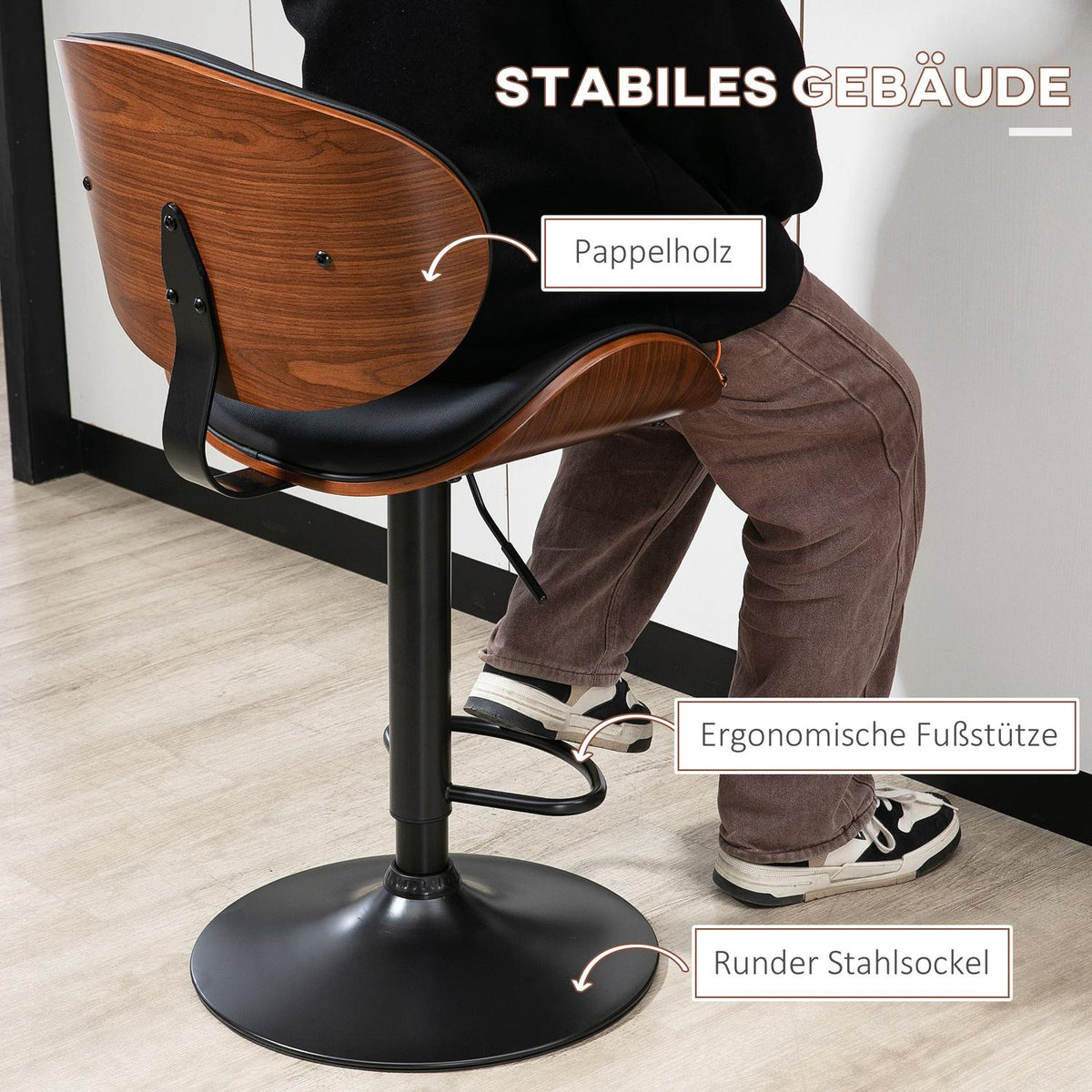 Set Of 2 Bar Stools, Height-Adjustable Kitchen Stools, Counter Chair Made Of Faux Leather, Swivel Chair With Footrests, Bar Chair, 53 X 52 X 92-112 Cm