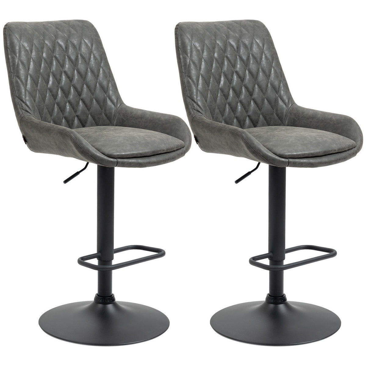 Set Of 2 Bar Stools, Kitchen Stools With Backrest, Height-Adjustable Bar Chair, Counter Chair With Footrest, Kitchen Chair, Faux Leather, Dark Gray
