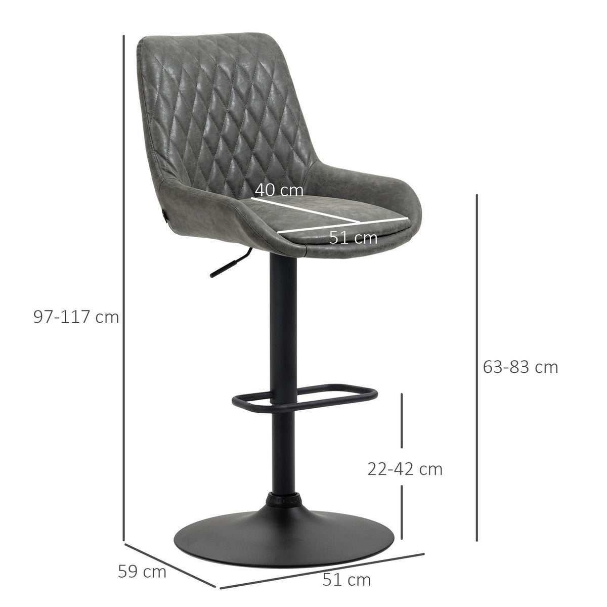 Set Of 2 Bar Stools, Kitchen Stools With Backrest, Height-Adjustable Bar Chair, Counter Chair With Footrest, Kitchen Chair, Faux Leather, Dark Gray