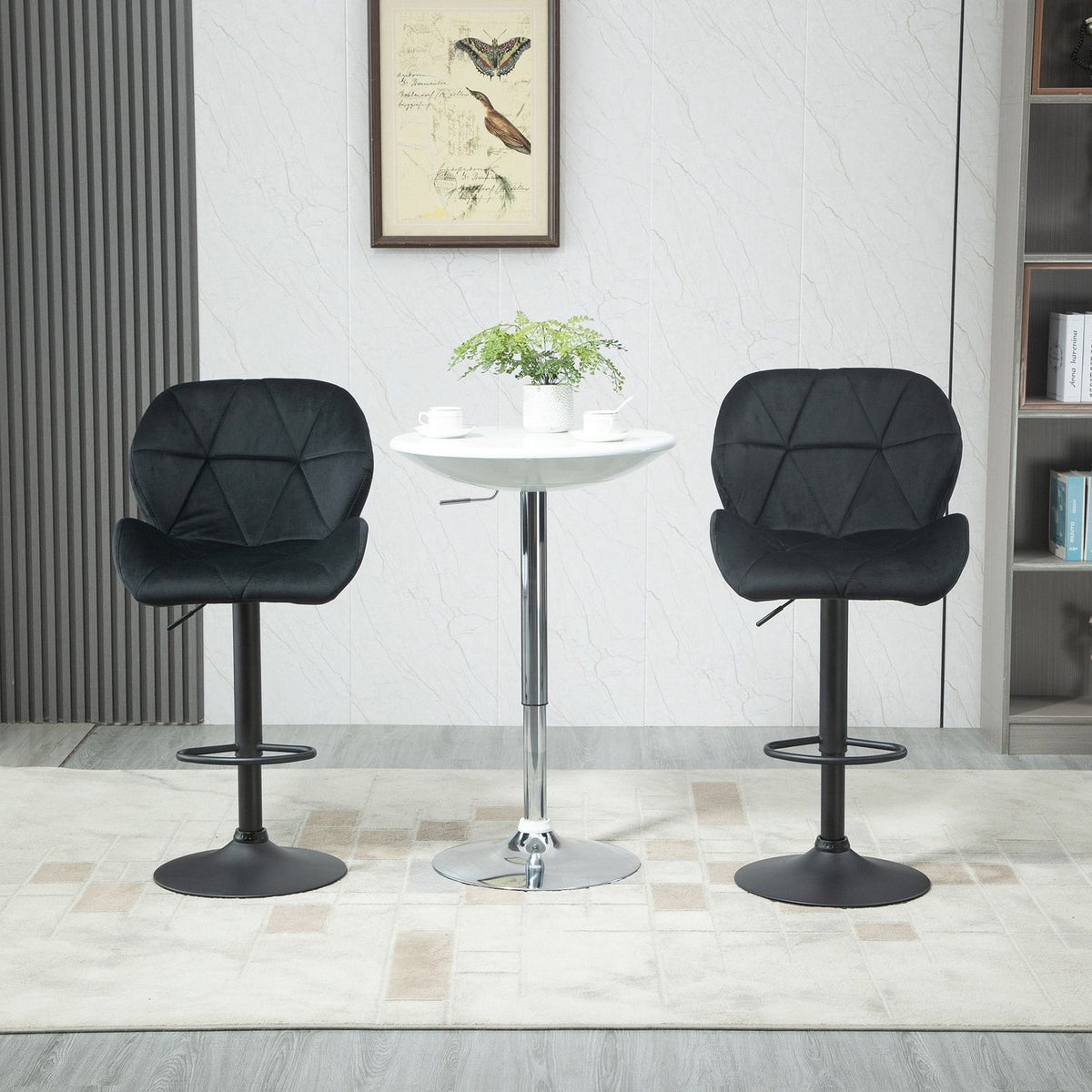 Set Of 2 Bar Stools Swivel Bar Chairs With Backrest Velvet Touch Height Adjustable Armless Foam Black 51.5X 57.5 X 93-114.5 Cm