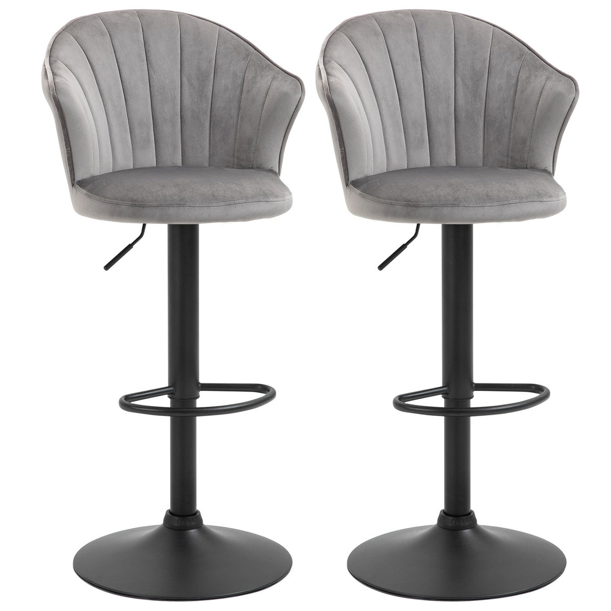 Set Of 2 Bar Stools Swivel Bar Chairs With Backrest Velvet Touch Height Adjustable Armless Foam Gray 51.5X 57.5 X 93-114.5 Cm