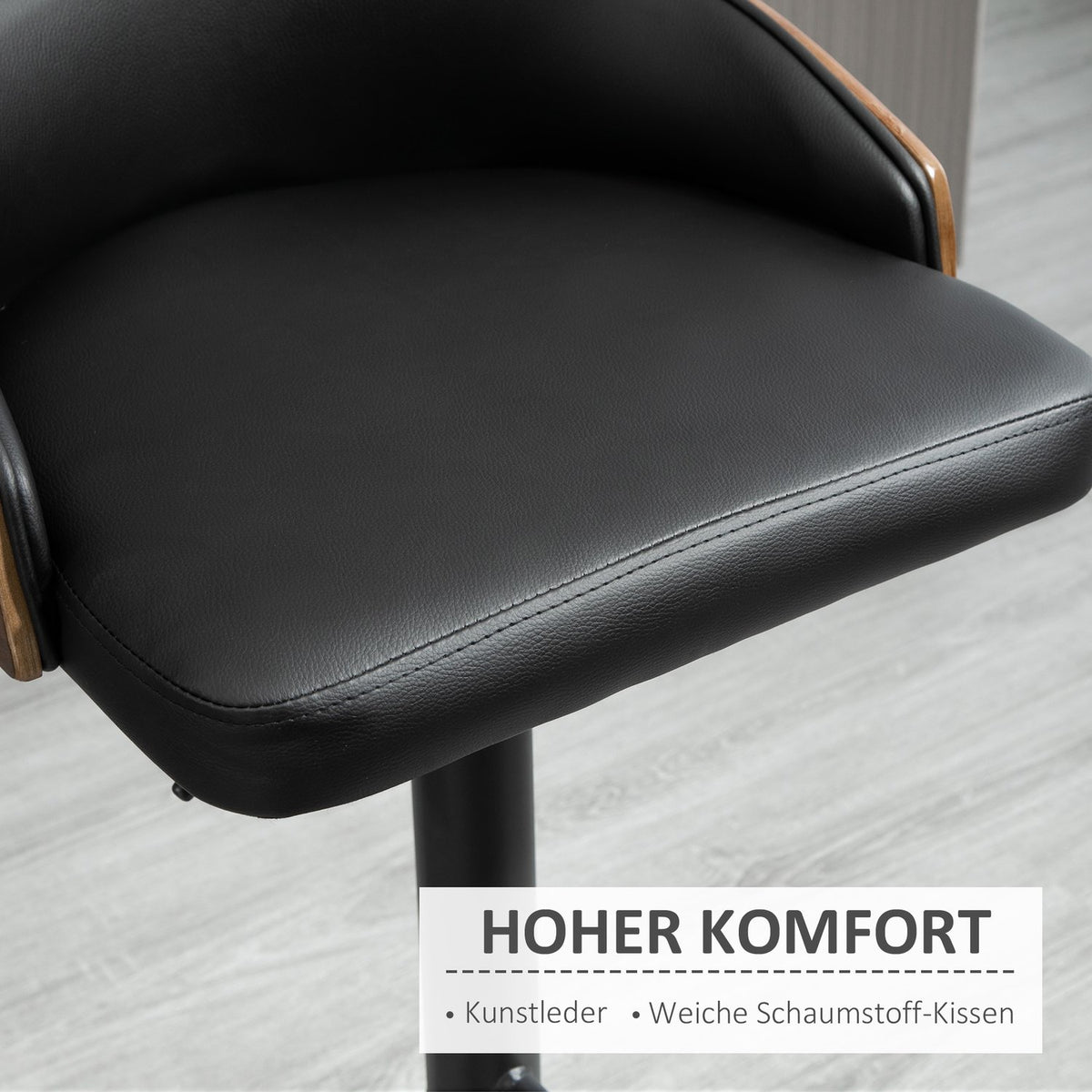 Set Of 2 Bar Stools Swivel Bar Chairs With Footrest Height Adjustable Kitchen Chairs Swivel Chairs Faux Leather Wood Black + Coffee 48 X 49.5 X 76-96 Cm