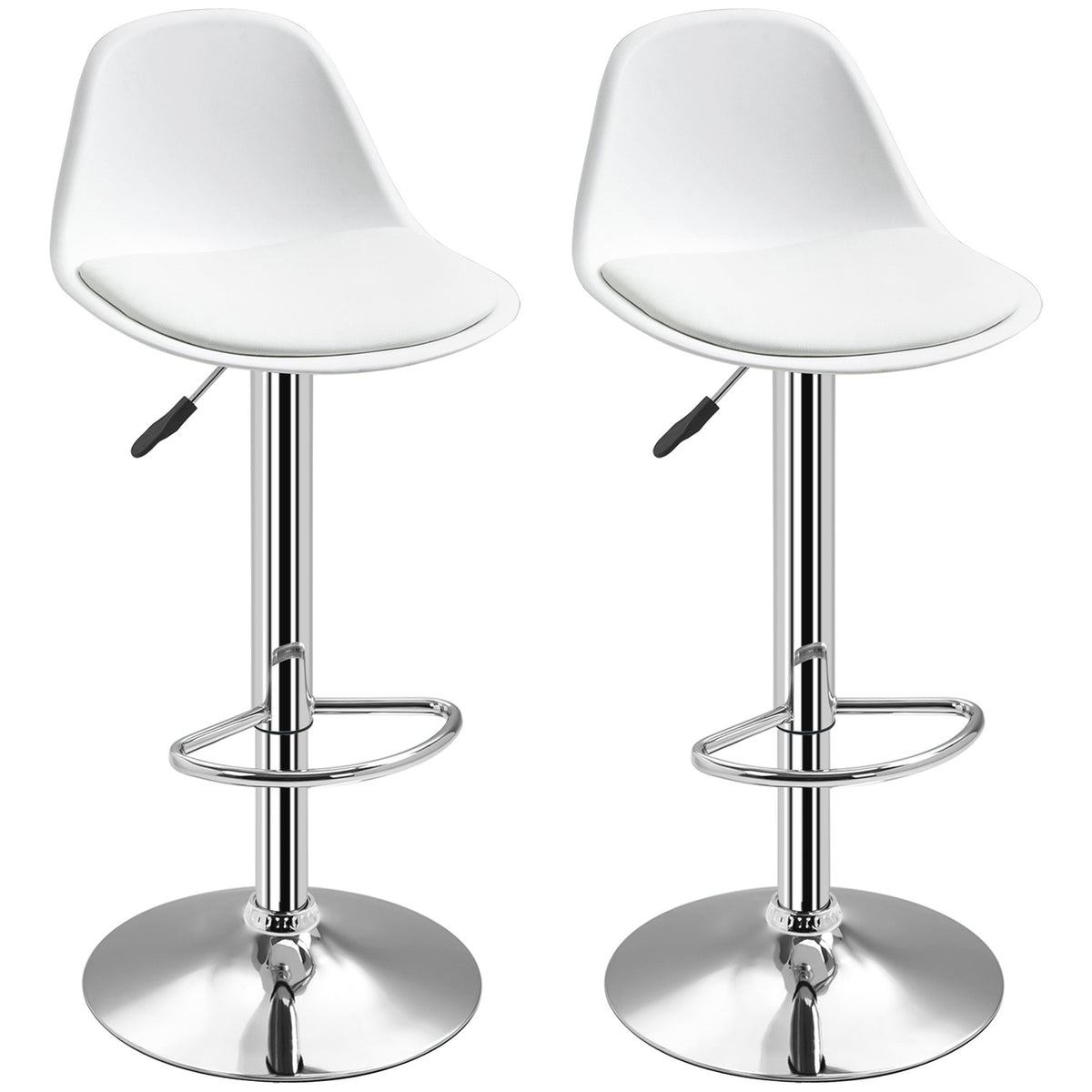 Set Of 2 Bar Stools Swivel Chairs With Backrest Modern Design Height Adjustable For Bar Counter White Faux Leather Steel Up To 120Kg 40X42X82-104 Cm