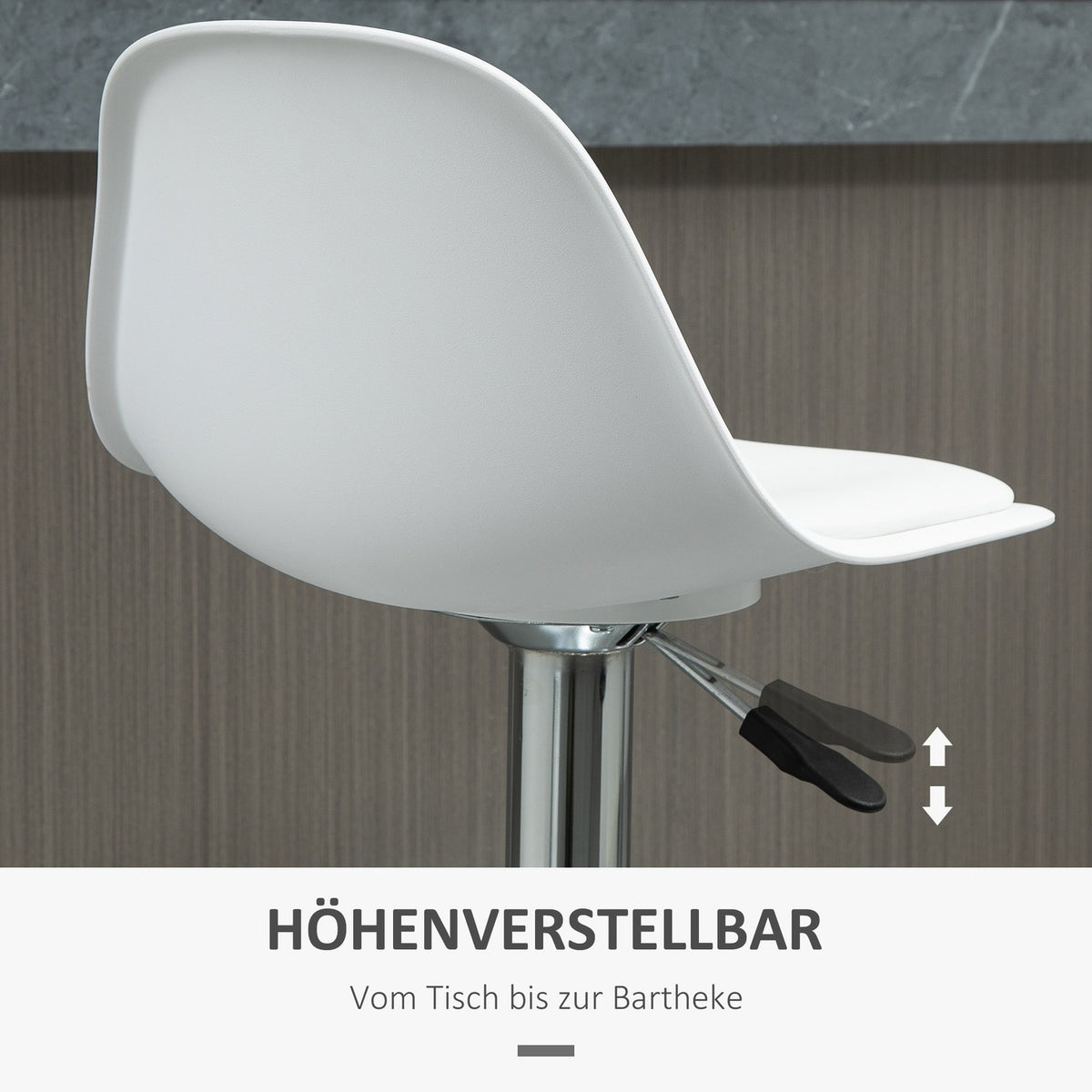 Set Of 2 Bar Stools Swivel Chairs With Backrest Modern Design Height Adjustable For Bar Counter White Faux Leather Steel Up To 120Kg 40X42X82-104 Cm