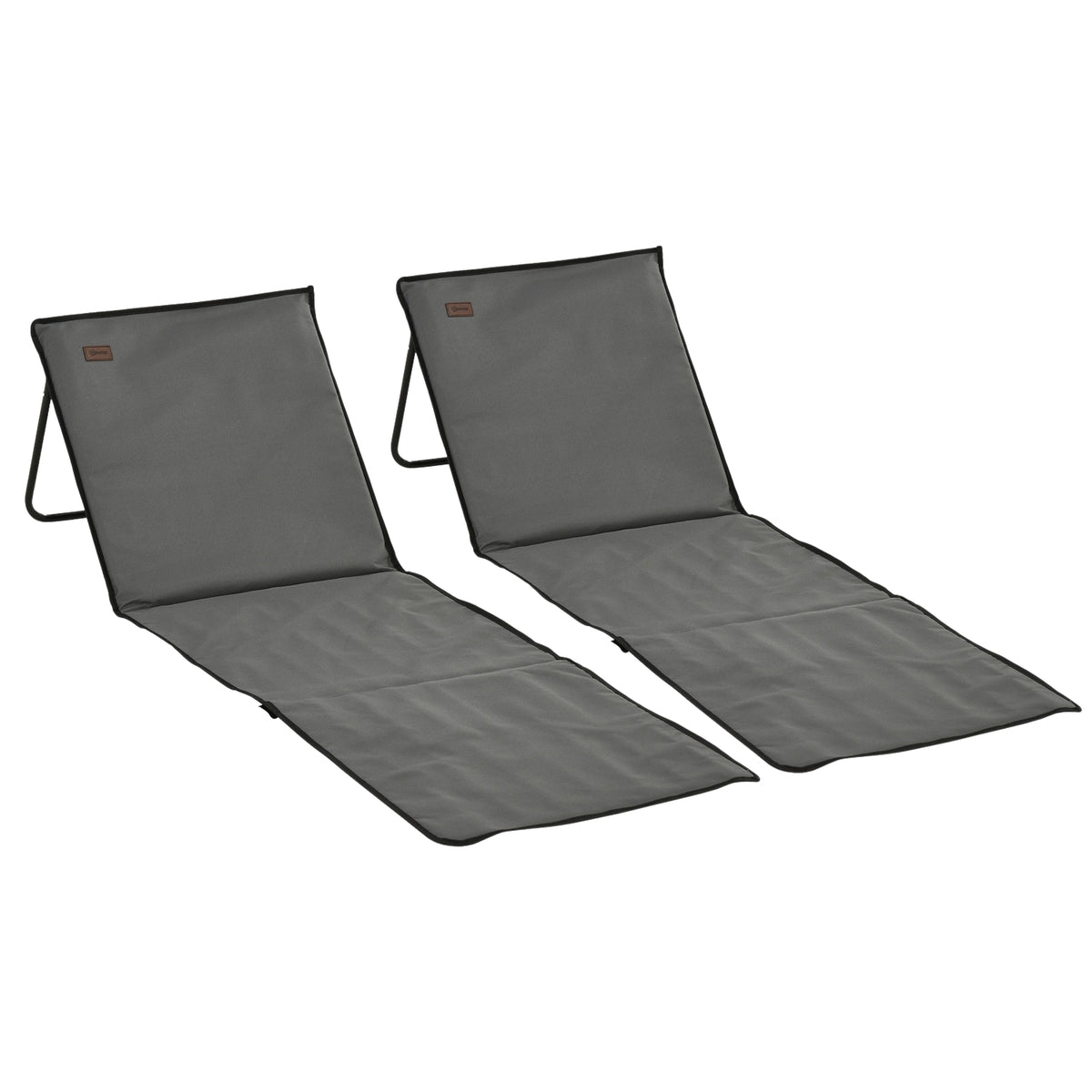 Set Of 2 Beach Mat, Foldable Beach Lounger, Adjustable Sun Lounger, Beach Mattress With Carry Bag, Magazine Bag, Steel, Oxford
