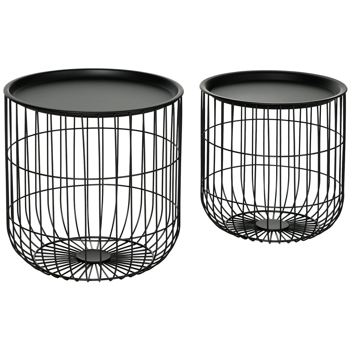 Set Of 2 Coffee Tables, Side Tables In Scandi Design, Coffee Table With Storage Space, Steel, Black