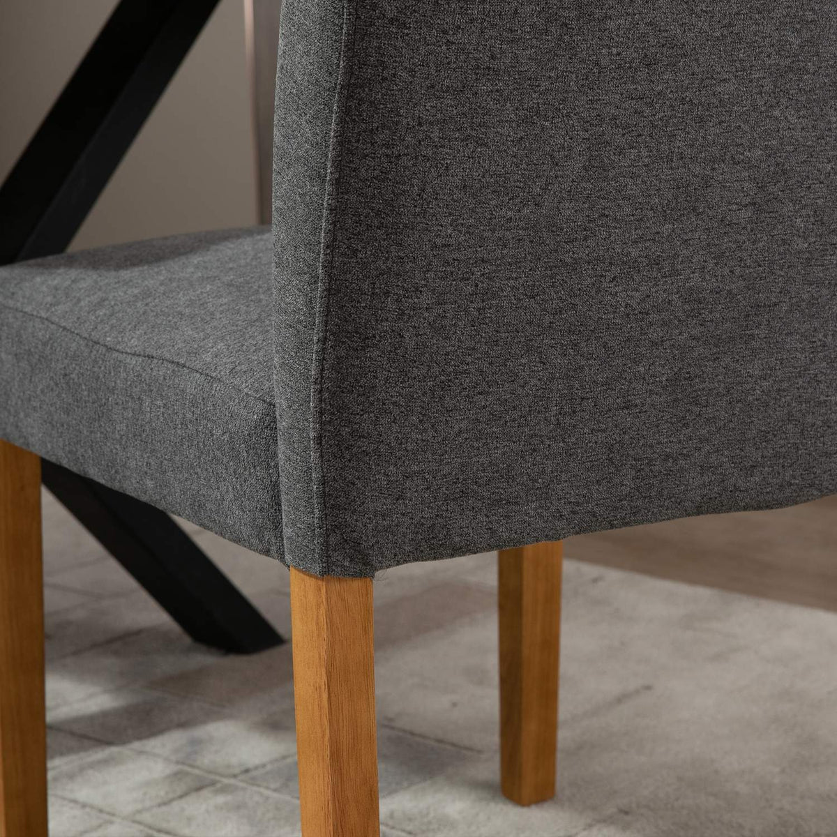 Set Of 2 Dining Chairs Padded Seat Linen-Polyester Dark Gray 50X62X96Cm