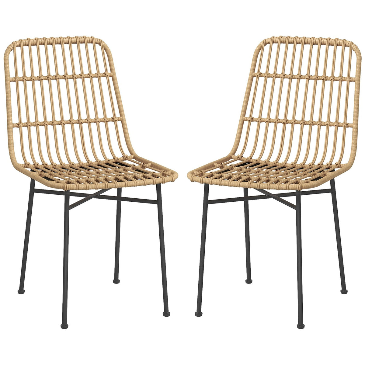 Set Of 2 Dining Chairs With Backrest With Rat Look, Kitchen Chair, Living Room Chair Up To 120 Kg, For Kitchen, Dining Room, Steel Yellow