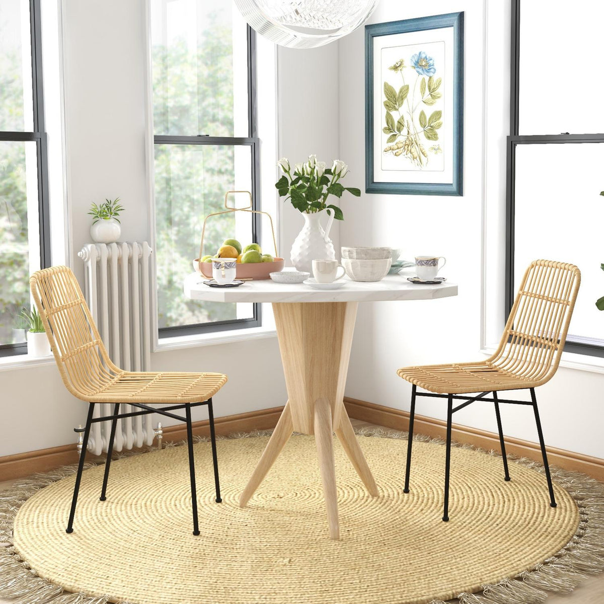 Set Of 2 Dining Chairs With Backrest With Rat Look, Kitchen Chair, Living Room Chair Up To 120 Kg, For Kitchen, Dining Room, Steel Yellow