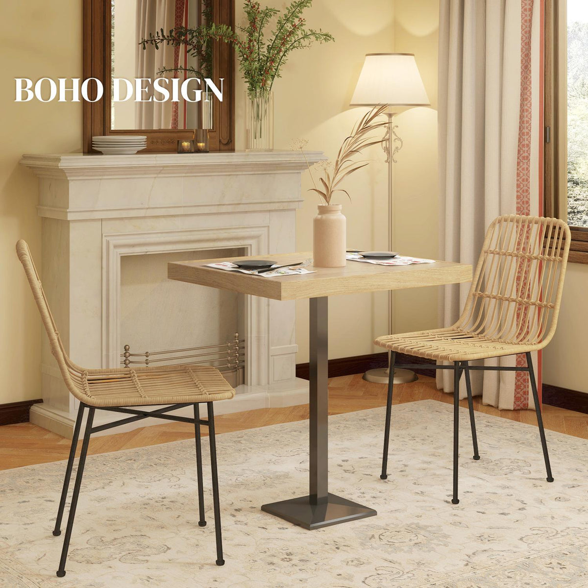 Set Of 2 Dining Chairs With Backrest With Rat Look, Kitchen Chair, Living Room Chair Up To 120 Kg, For Kitchen, Dining Room, Steel Yellow