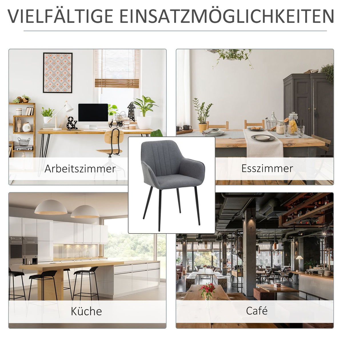 Set Of 2 Dining Room Chairs Comfortable Chairs With Breathable Linen Cover, Back & Armrest, Metal Legs, Dark Gray, 59.5X56.5X81Cm