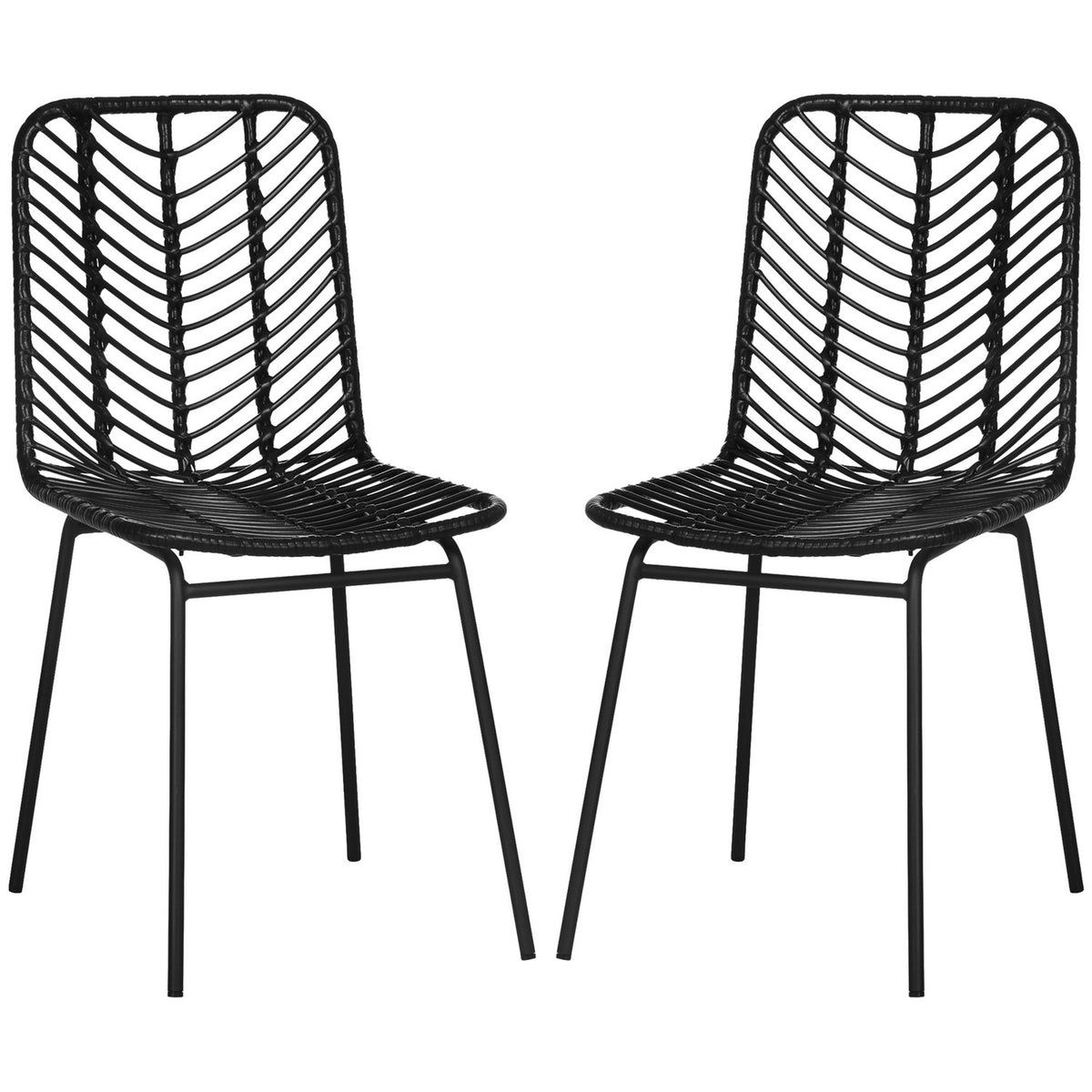 Set Of 2 Dining Room Chairs, Kitchen Chairs With Backrest In Rat Look, Steel, Black, 44X58X85Cm