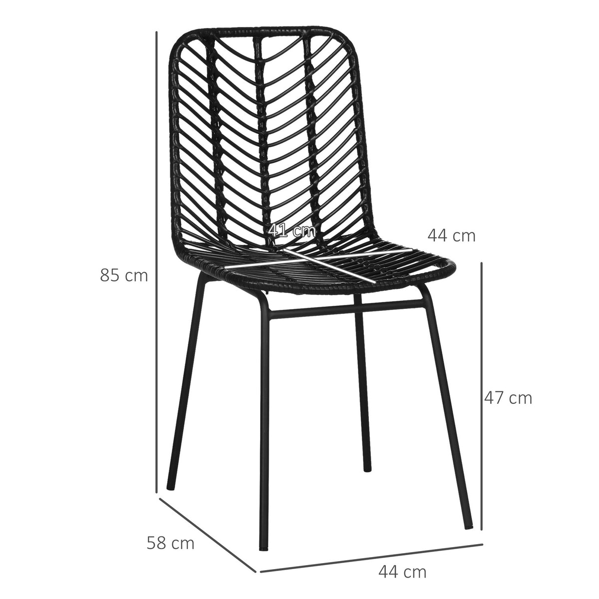 Set Of 2 Dining Room Chairs, Kitchen Chairs With Backrest In Rat Look, Steel, Black, 44X58X85Cm