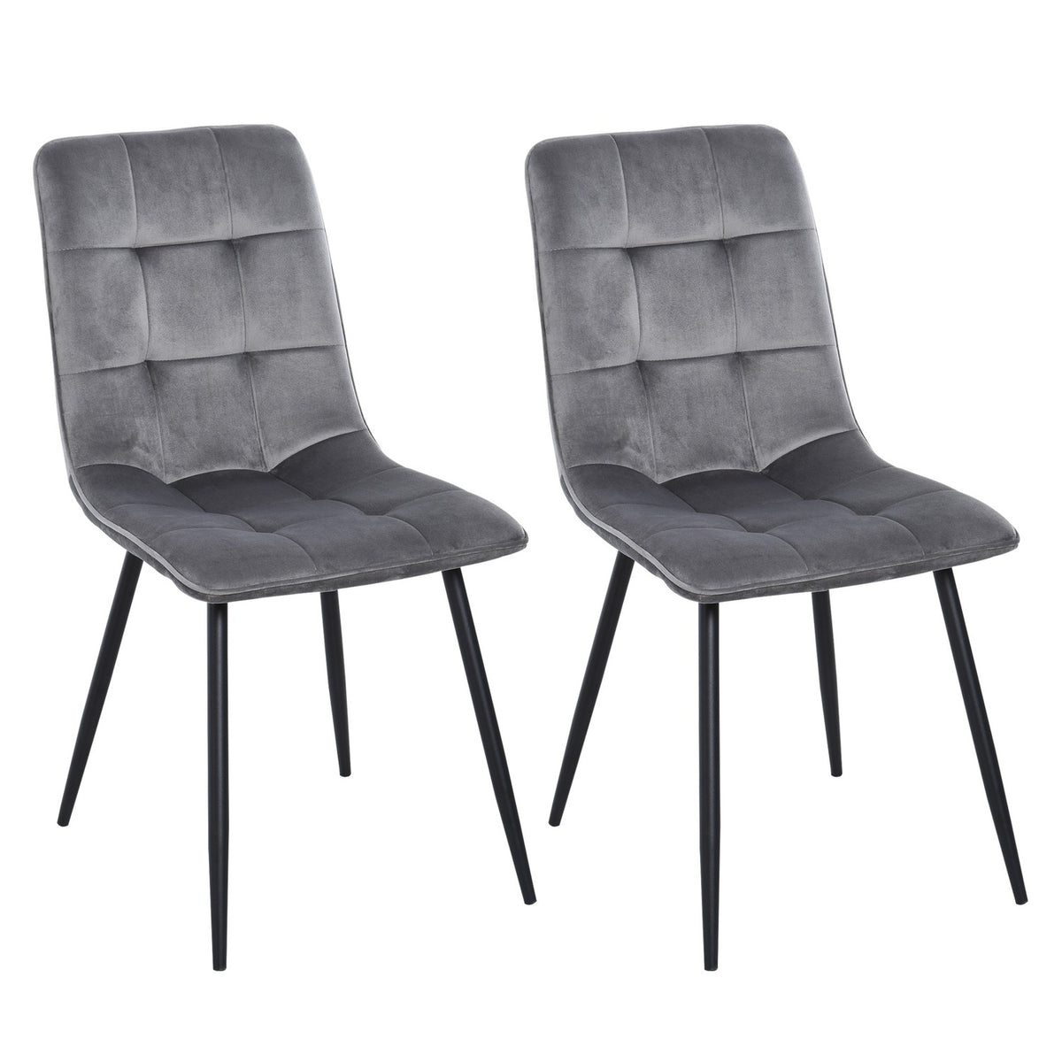 Set Of 2 Dining Room Chairs Upholstered Chairs Kitchen Chair Dining Table Foam Metal Gray + Black 45 X 63 X 90 Cm