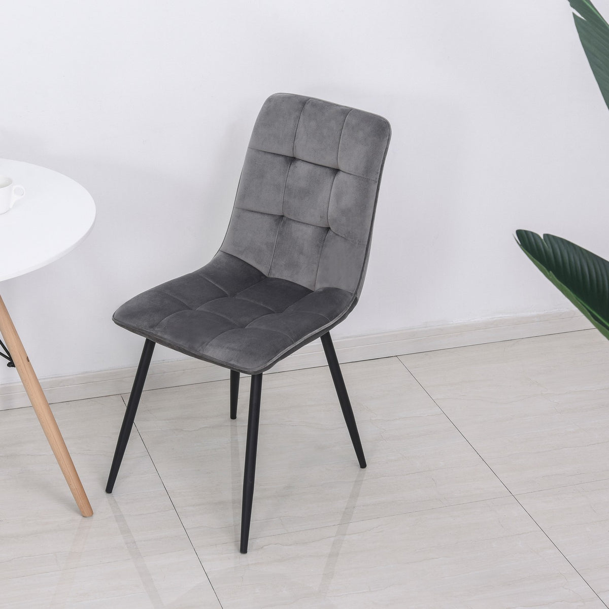 Set Of 2 Dining Room Chairs Upholstered Chairs Kitchen Chair Dining Table Foam Metal Gray + Black 45 X 63 X 90 Cm
