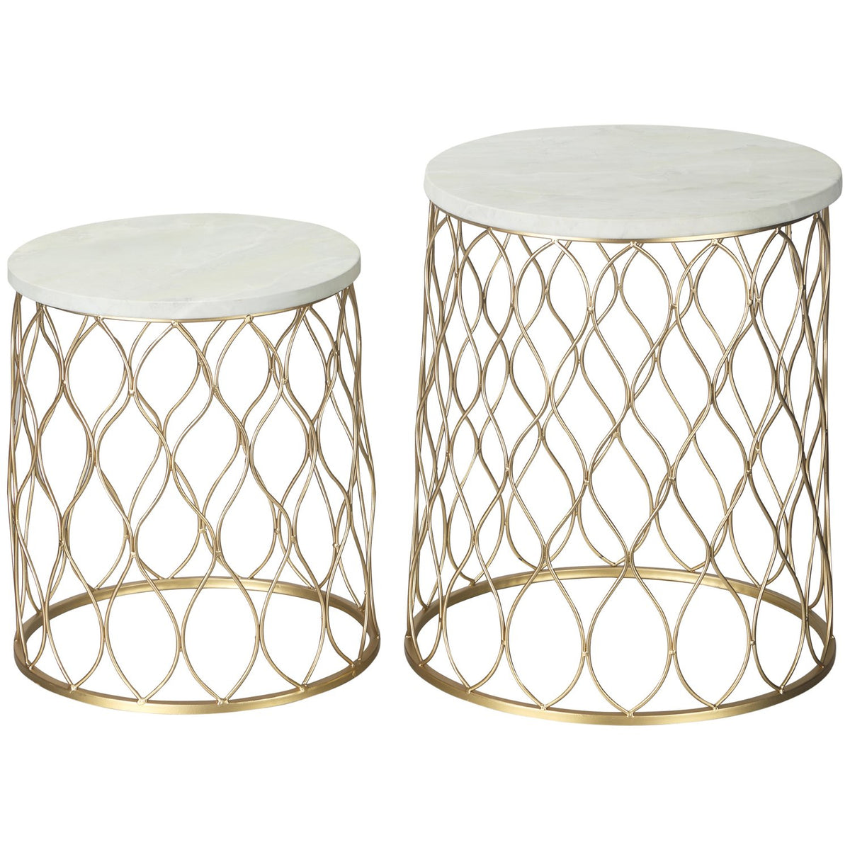 Set Of 2 Garden Table Side Tables Retro Wire Basket Design Metal Basket Garden Set Of Tables Outdoor Steel Gold + White Diameter 41 X 46 Cm