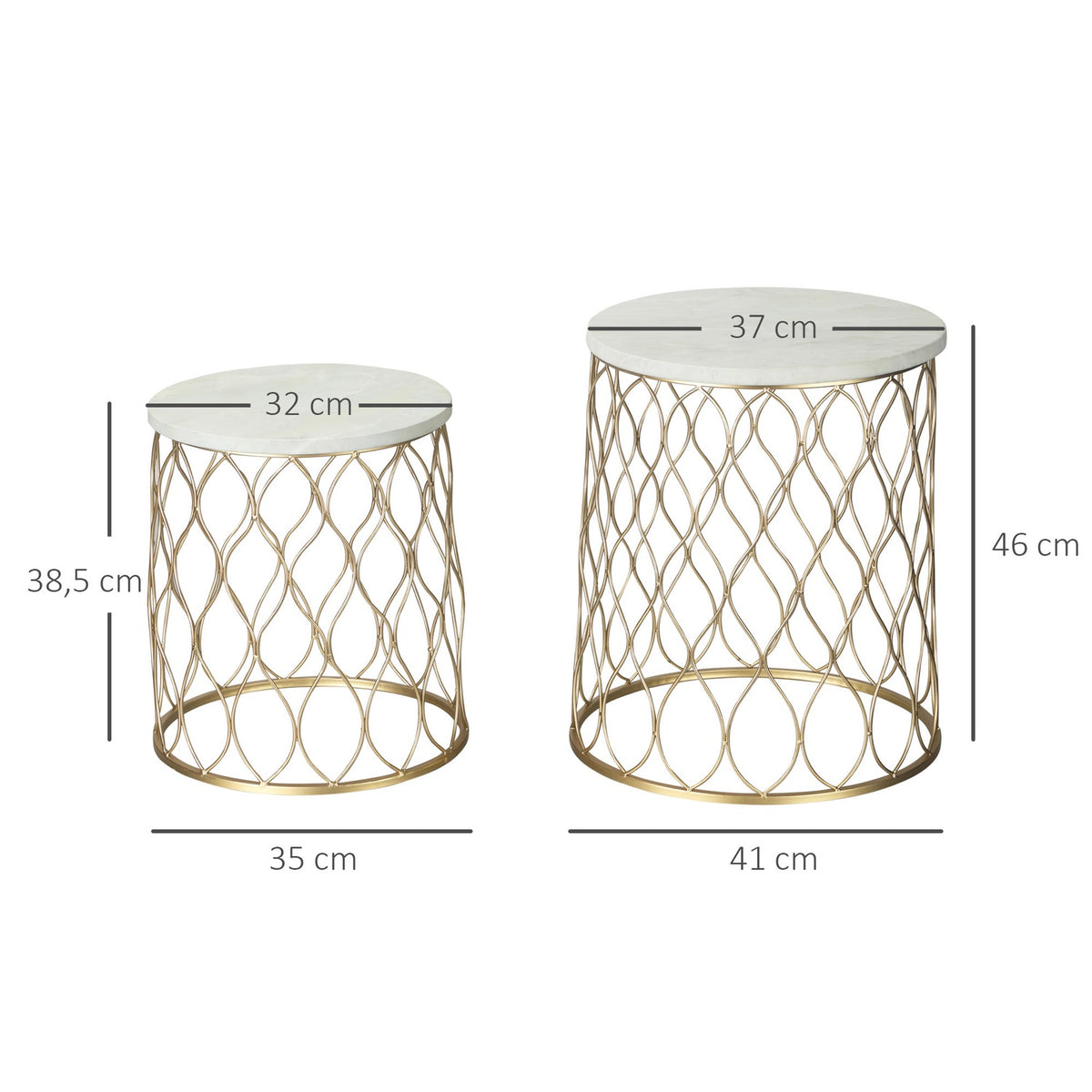 Set Of 2 Garden Table Side Tables Retro Wire Basket Design Metal Basket Garden Set Of Tables Outdoor Steel Gold + White Diameter 41 X 46 Cm