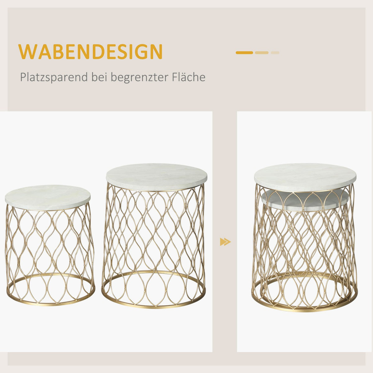 Set Of 2 Garden Table Side Tables Retro Wire Basket Design Metal Basket Garden Set Of Tables Outdoor Steel Gold + White Diameter 41 X 46 Cm