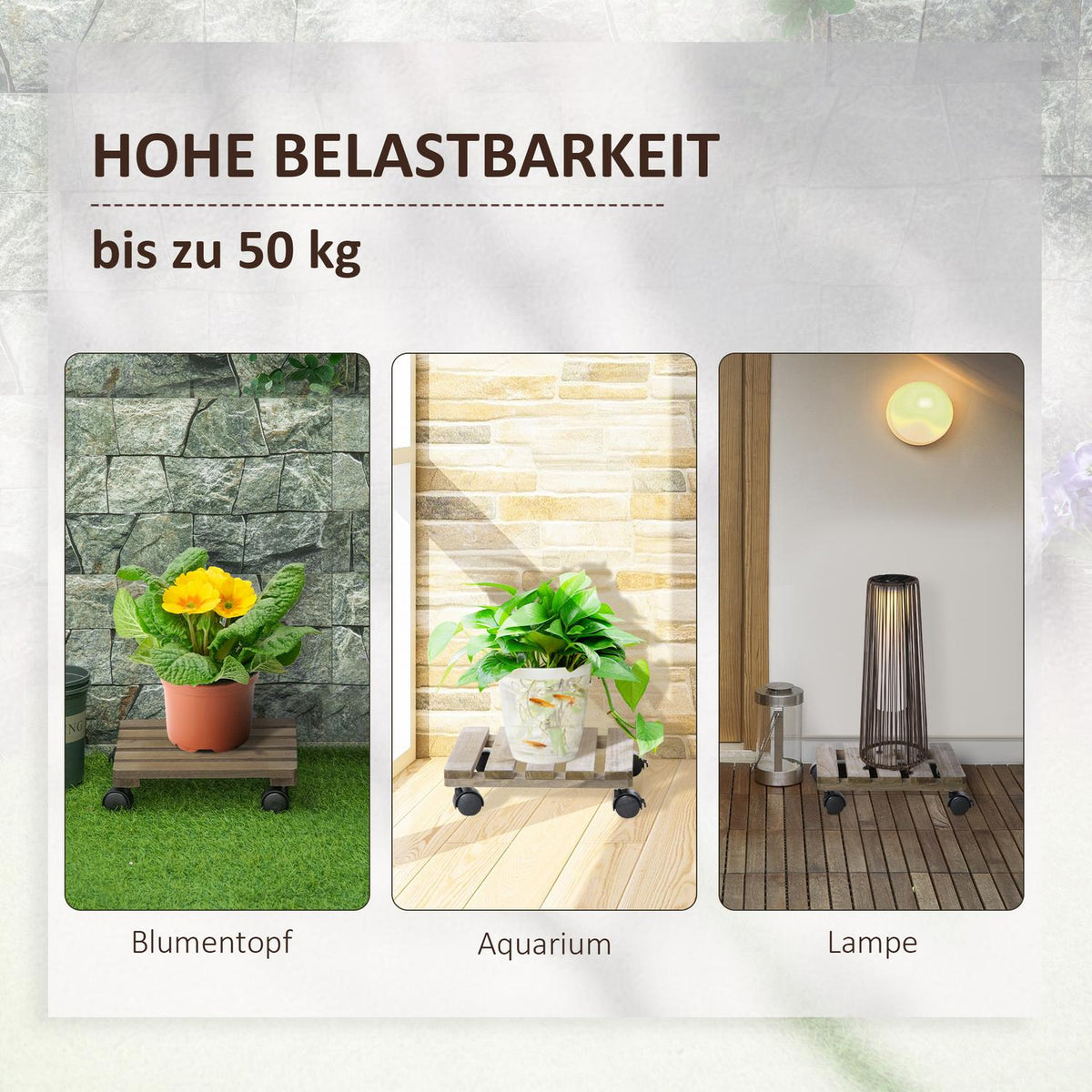 Set Of 2 Plant Rollers Rolling Plant Stand With Brakes, Dark Brown, 30X30Cm, For Indoor/Outdoor