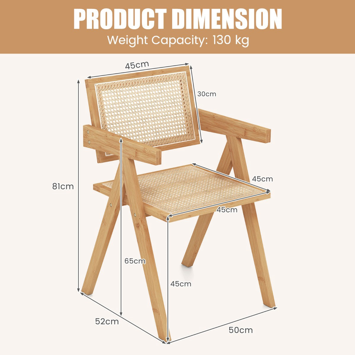 Set Of 2 Rattan Accent Chairs, Natural Bamboo Frame