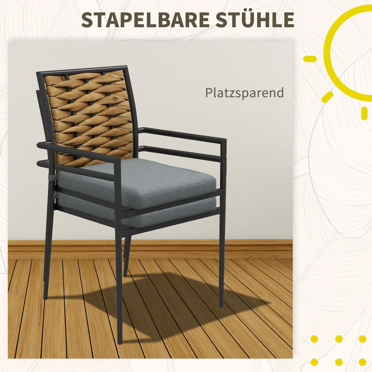 Set Of 2 Rattan Garden Chairs Cushions Stackable Patio Steel Gray 57X58X87Cm